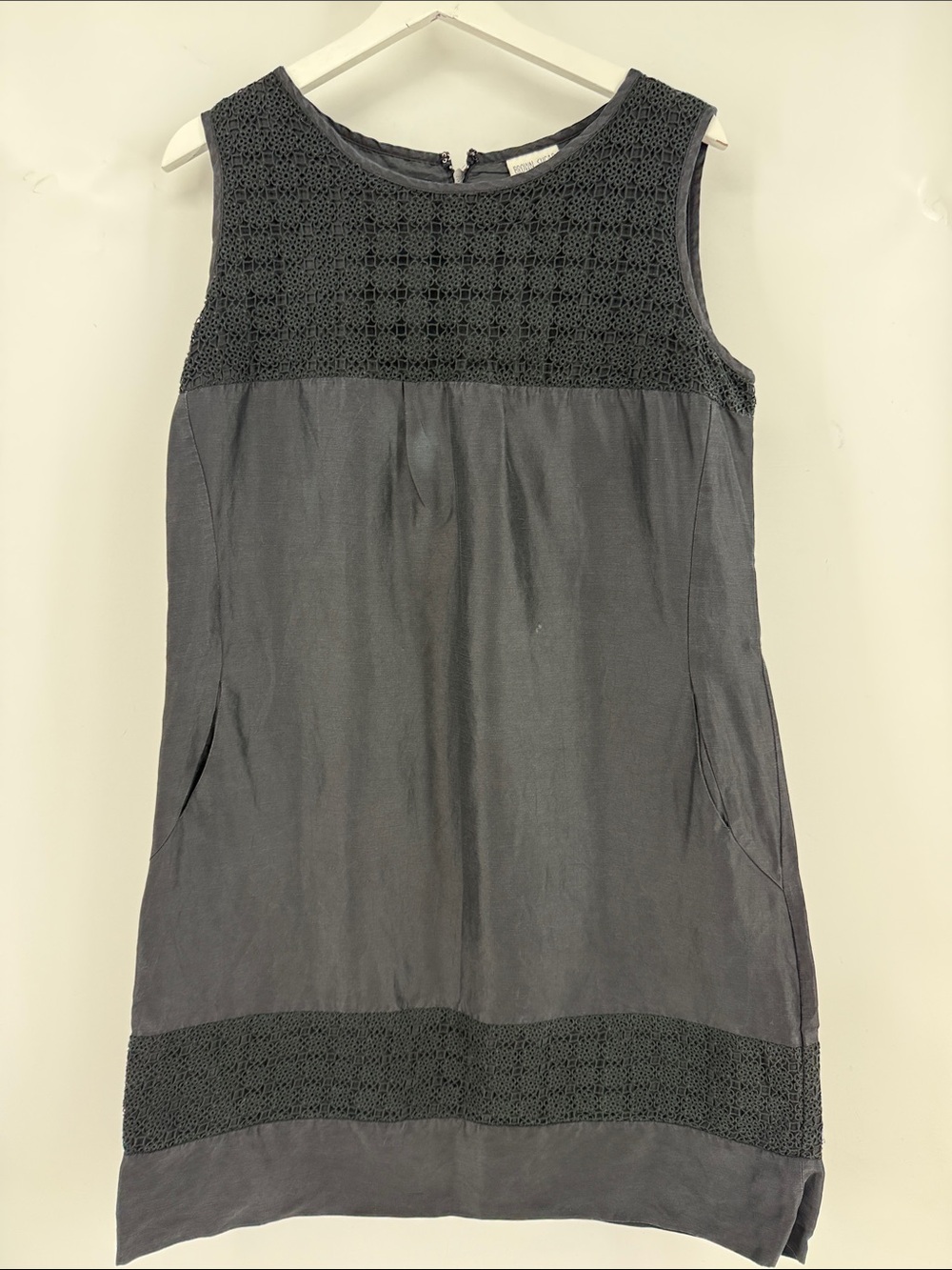 BROWN SUGAR Sleeveless Crochet Yoke Shift Dress - Charcoal Gray